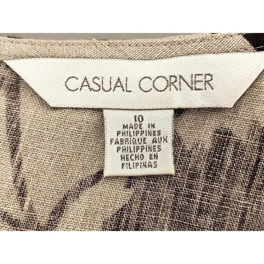 Casual Corner 100% Linen Maxi Sheath Dress Size 10 Brown Floral Print Side Slits - Picture 3 of 9